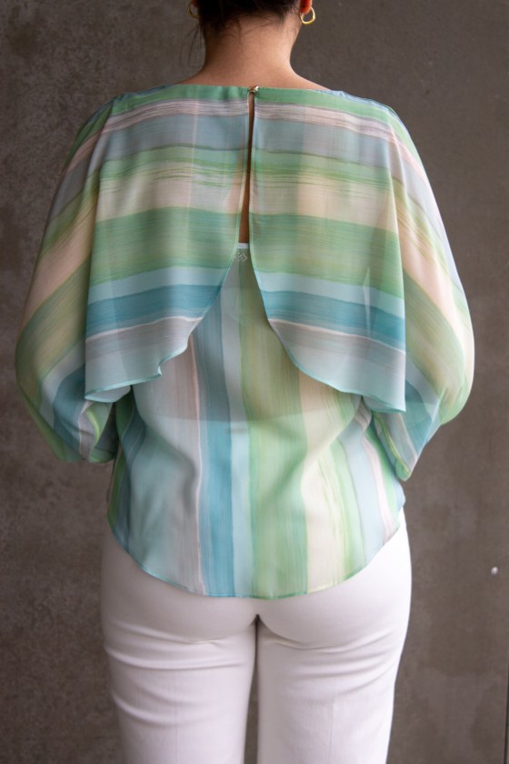 Blouse with cape-effect sleeves