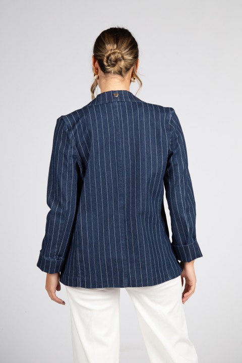 Denim blazer with pinstripes Denim blazer with pinstripes
