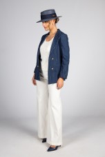 Denim blazer with pinstripes