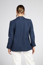 Denim blazer with pinstripes