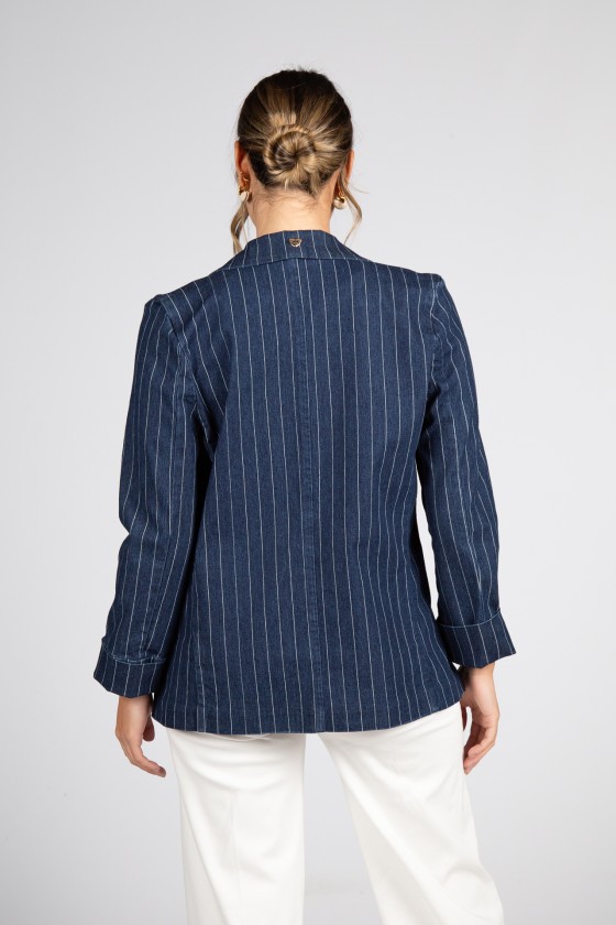 Denim blazer with pinstripes