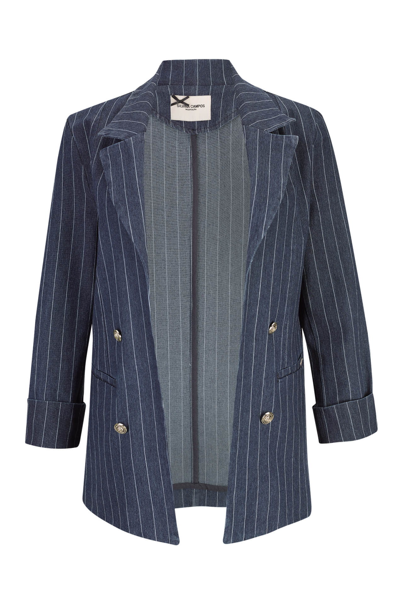 Denim blazer with pinstripes