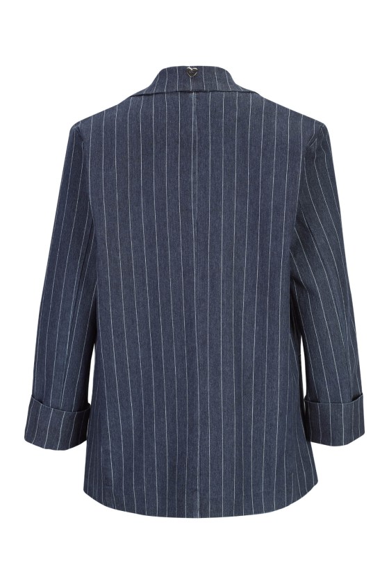 Denim blazer with pinstripes
