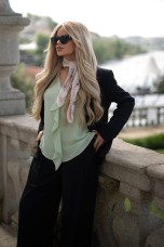 Blouse with bias-cut ruffle