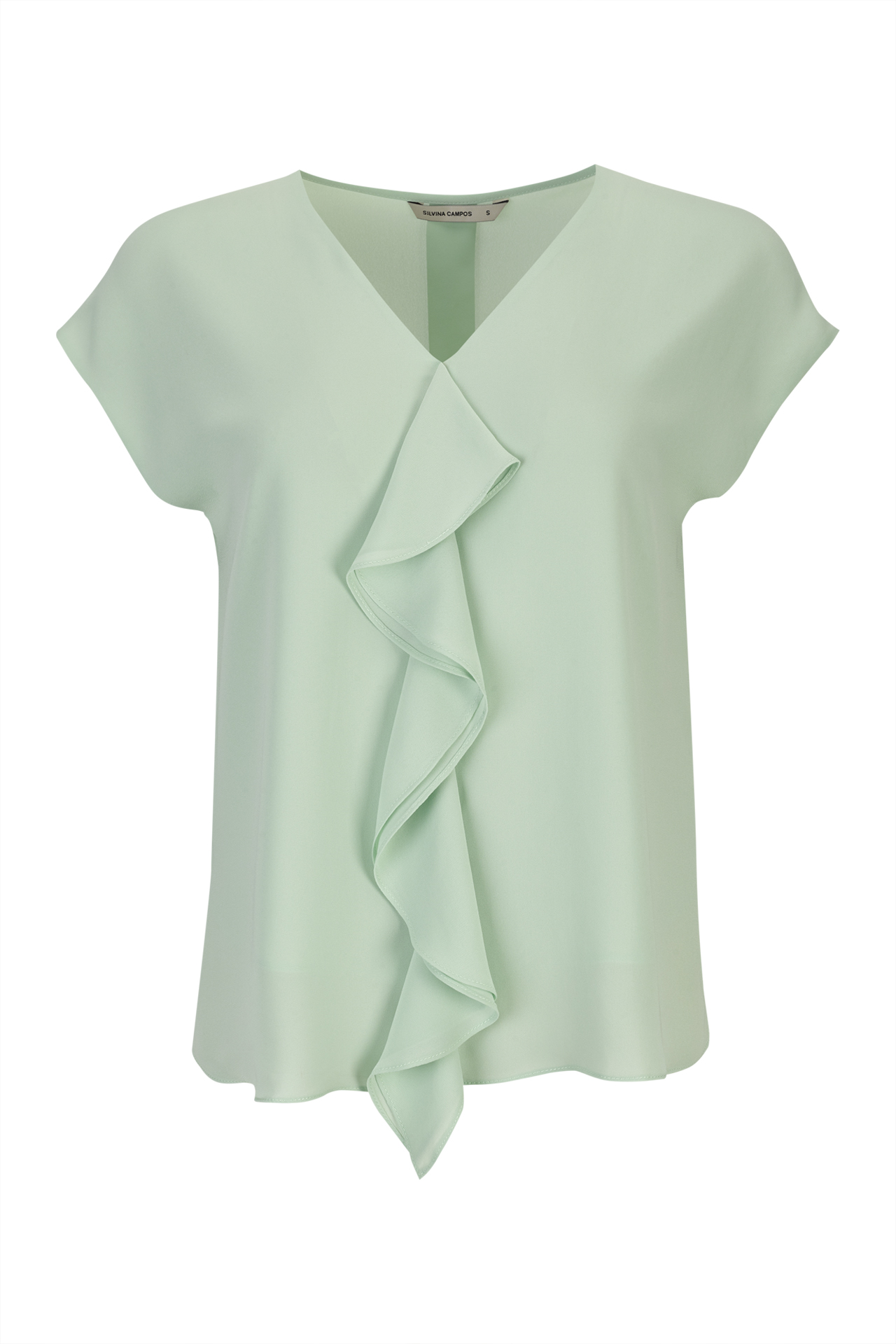 Blouse with bias-cut ruffle