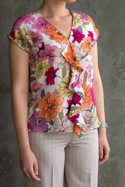 Blouse with bias-cut ruffle Blouse with bias-cut ruffle