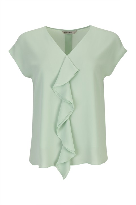 Blouse with bias-cut ruffle