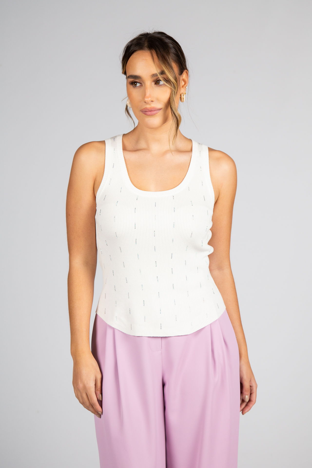 Ribbed knit top with embellishments