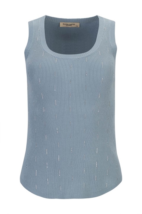 Ribbed knit top with embellishments