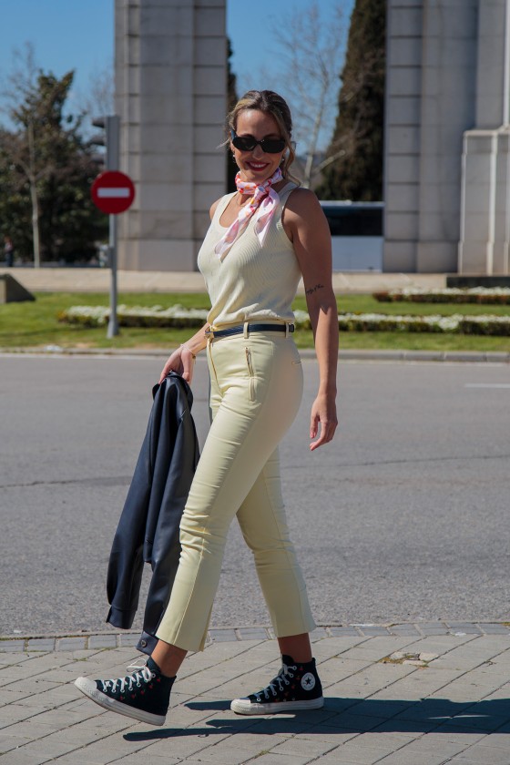 Ribbed knit top with embellishments