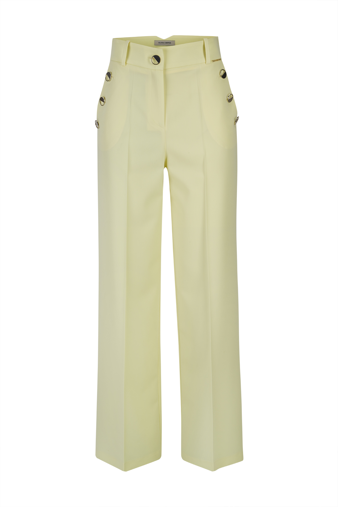 Trousers with silver buttons