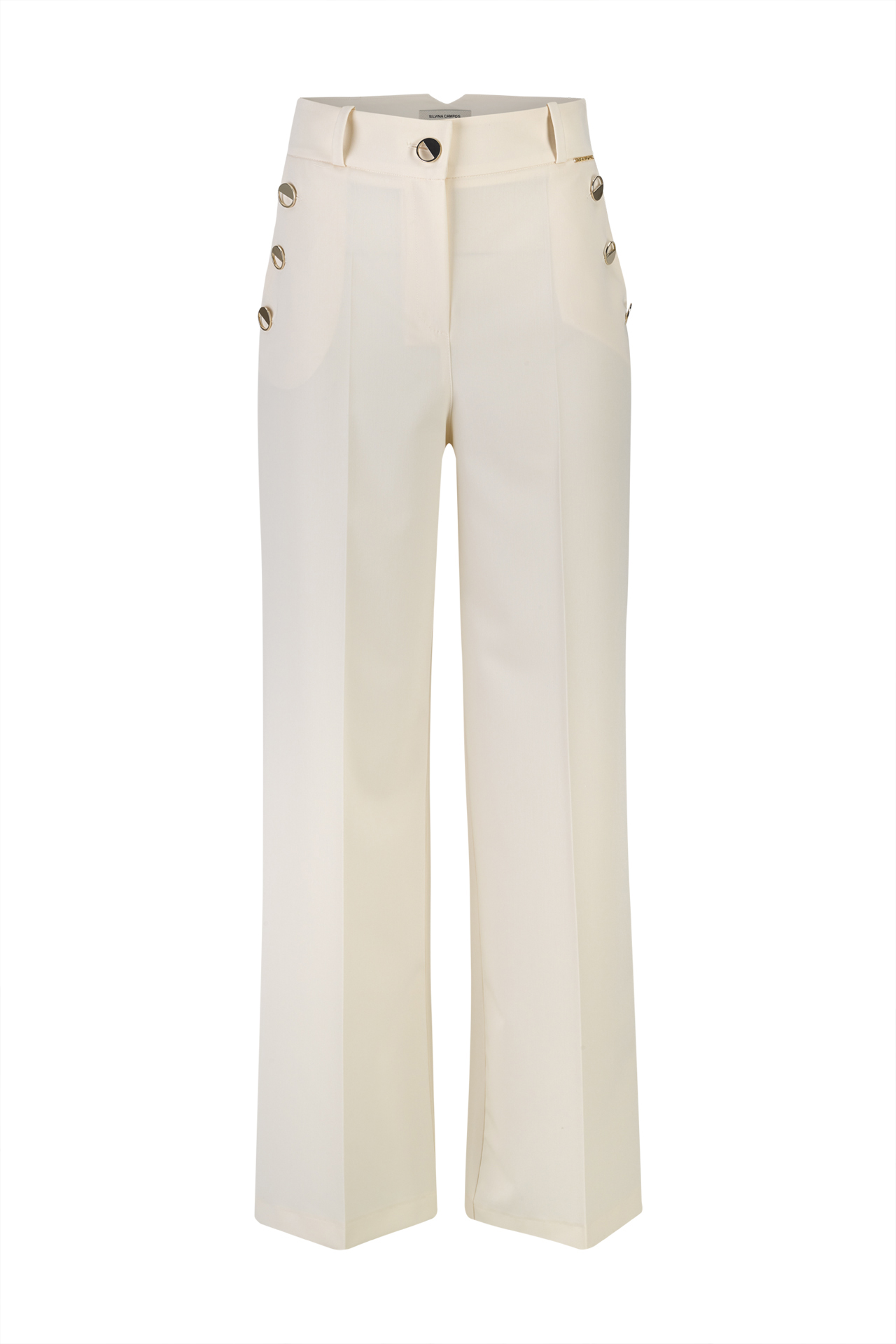 Trousers with silver buttons