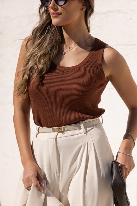 Ribbed knit top with embellishments