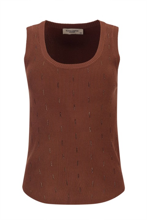 Ribbed knit top with embellishments