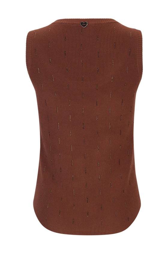 Ribbed knit top with embellishments