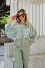 Blouse with cape-effect sleeves