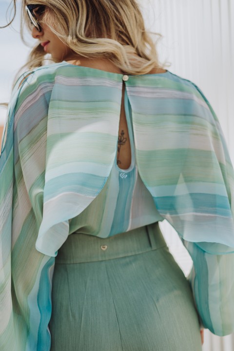 Blouse with cape-effect sleeves Blouse with cape-effect sleeves