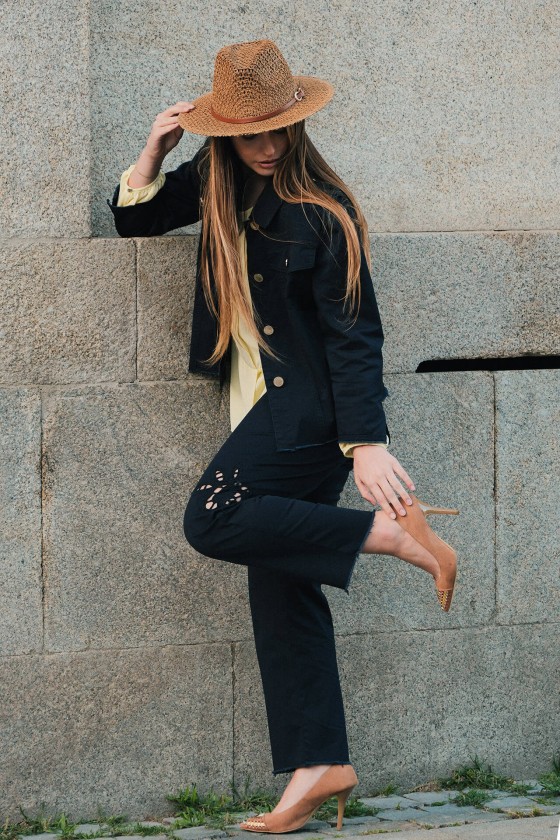 Embroidered denim trousers