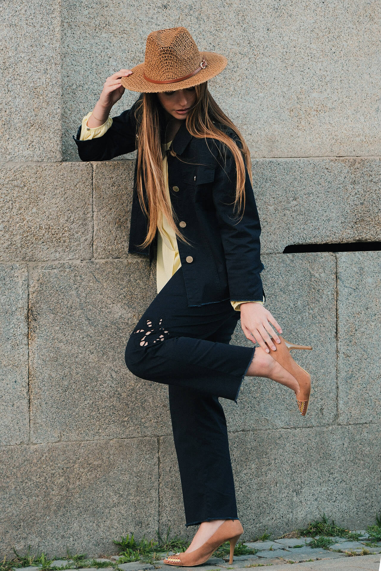 Embroidered denim trousers