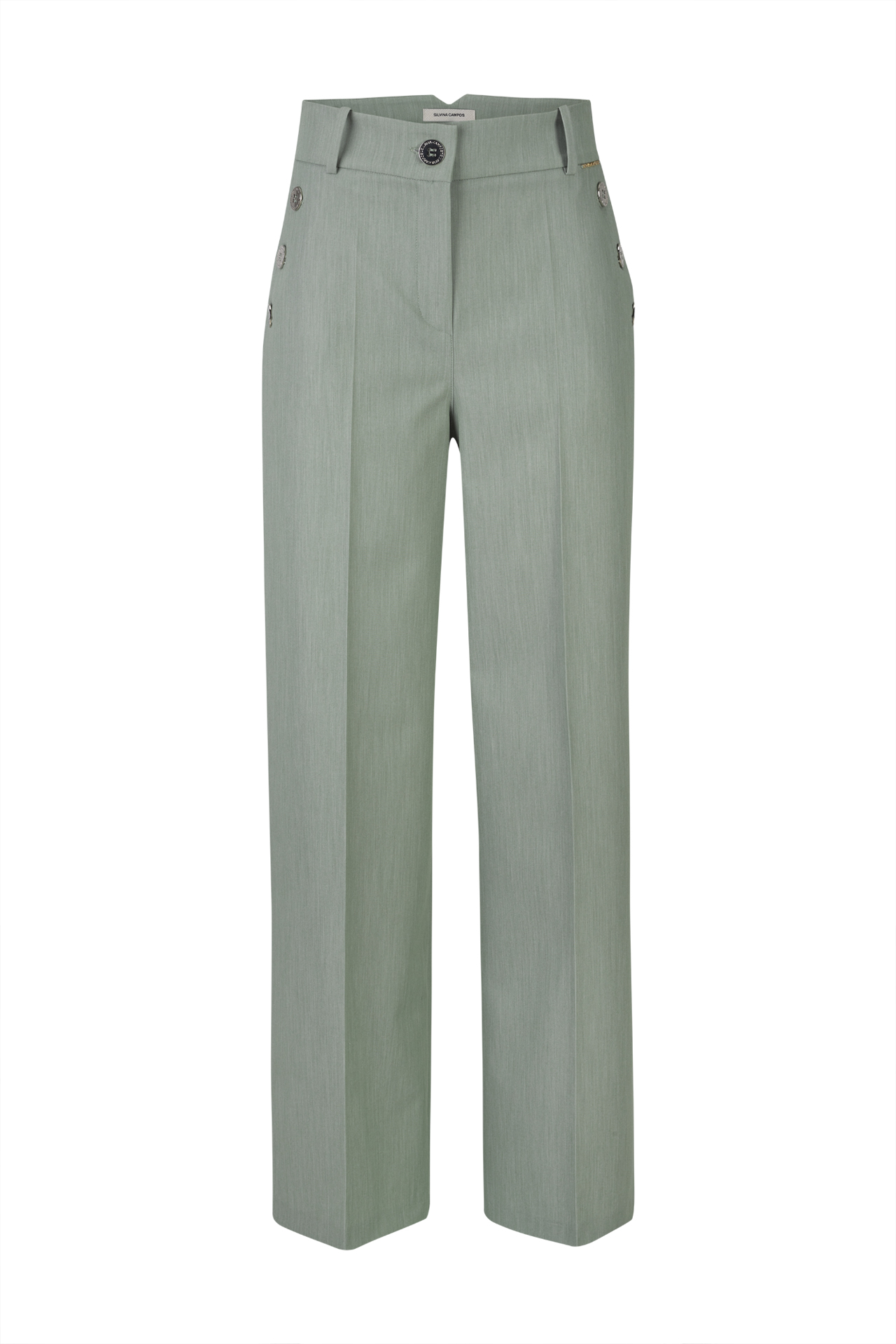 Trousers with silver buttons