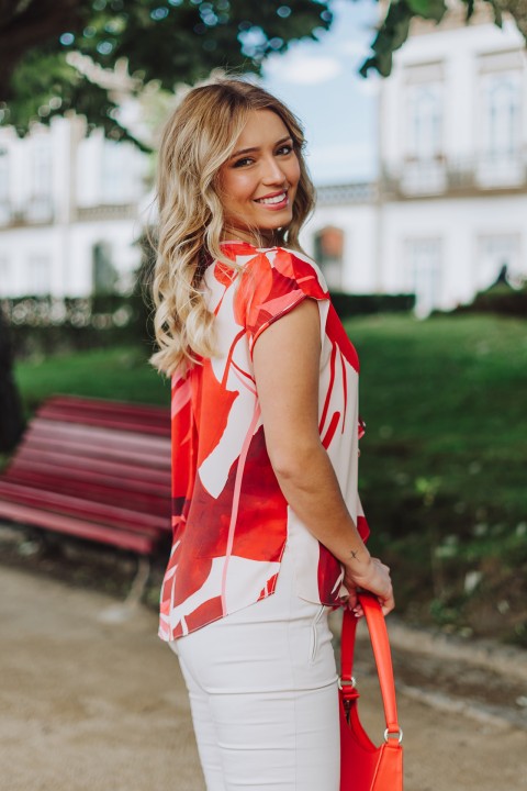 Blouse with bias-cut ruffle Blouse with bias-cut ruffle