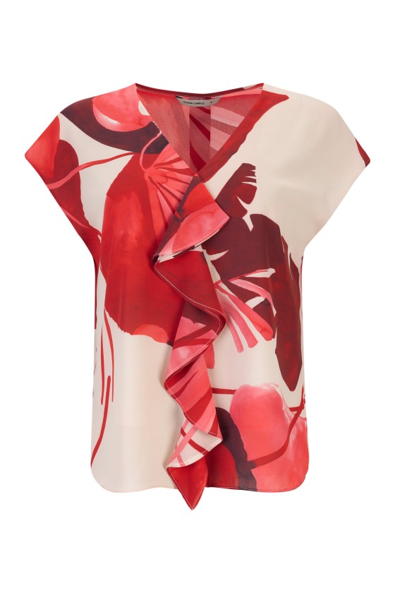 Blouse with bias-cut ruffle
