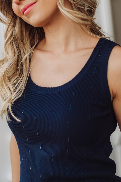 Ribbed knit top with embellishments