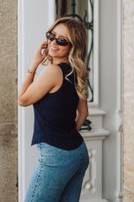 Ribbed knit top with embellishments