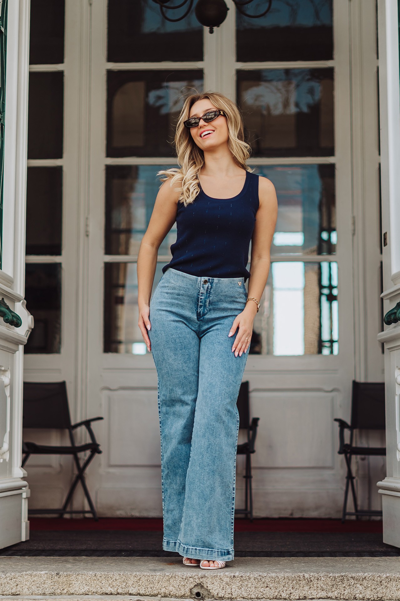 Ribbed knit top with embellishments