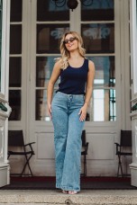 Ribbed knit top with embellishments