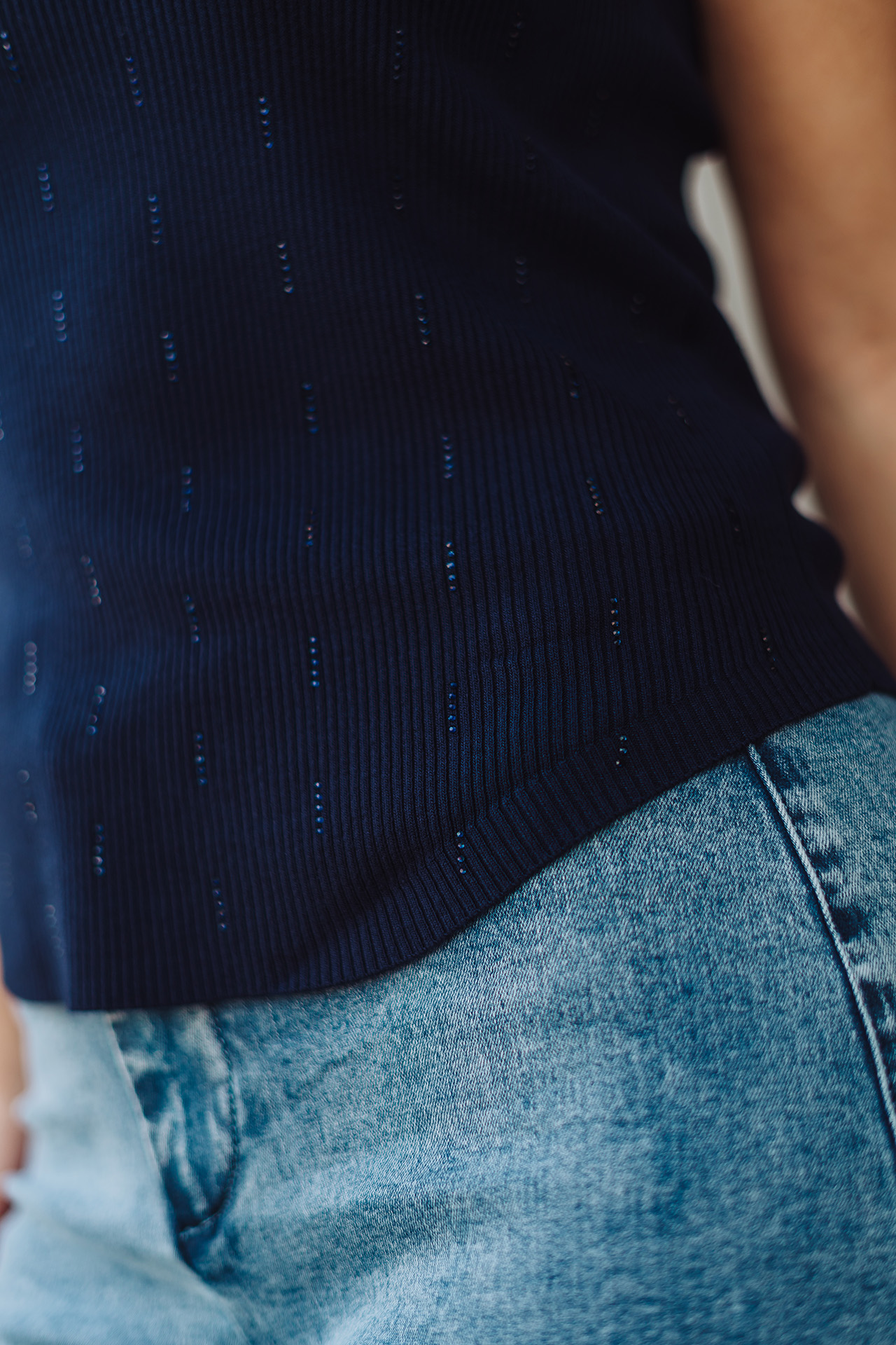 Ribbed knit top with embellishments