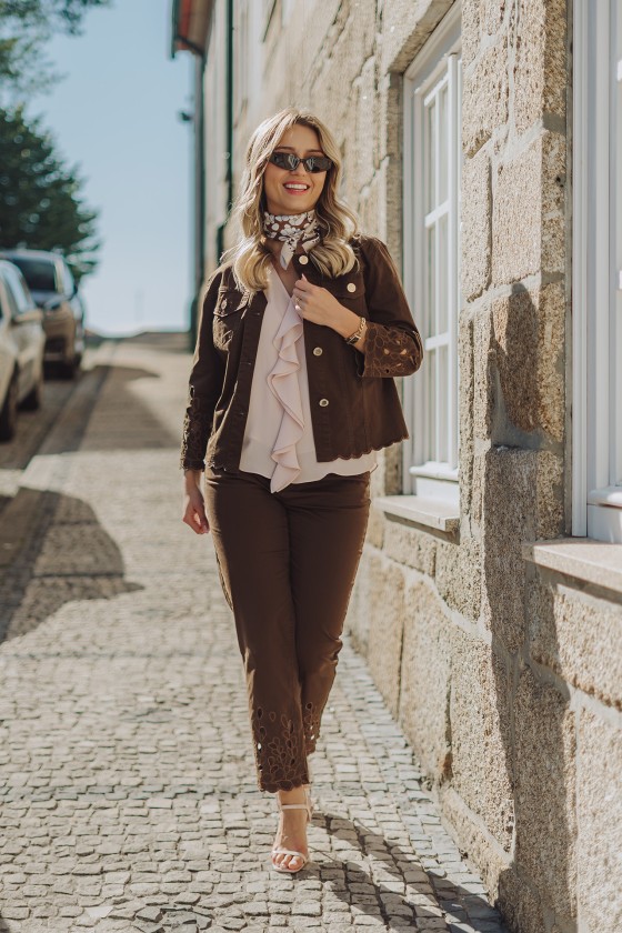 Pantalon chocolat brod�
