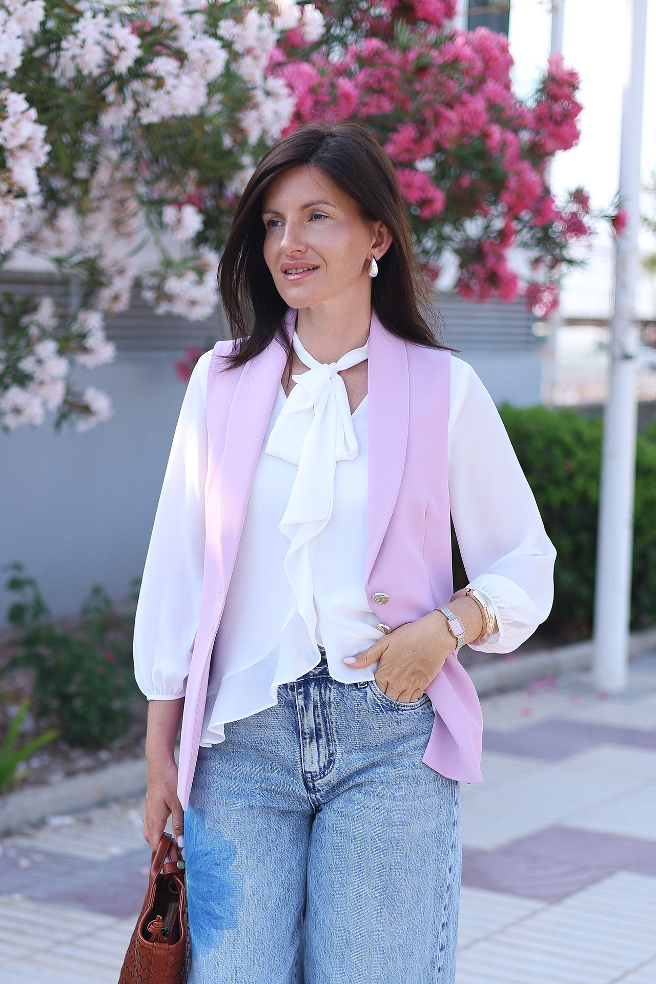 Blouse with ruffles and bow