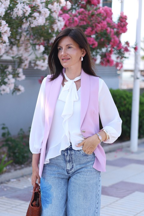 Blouse with ruffles and bow