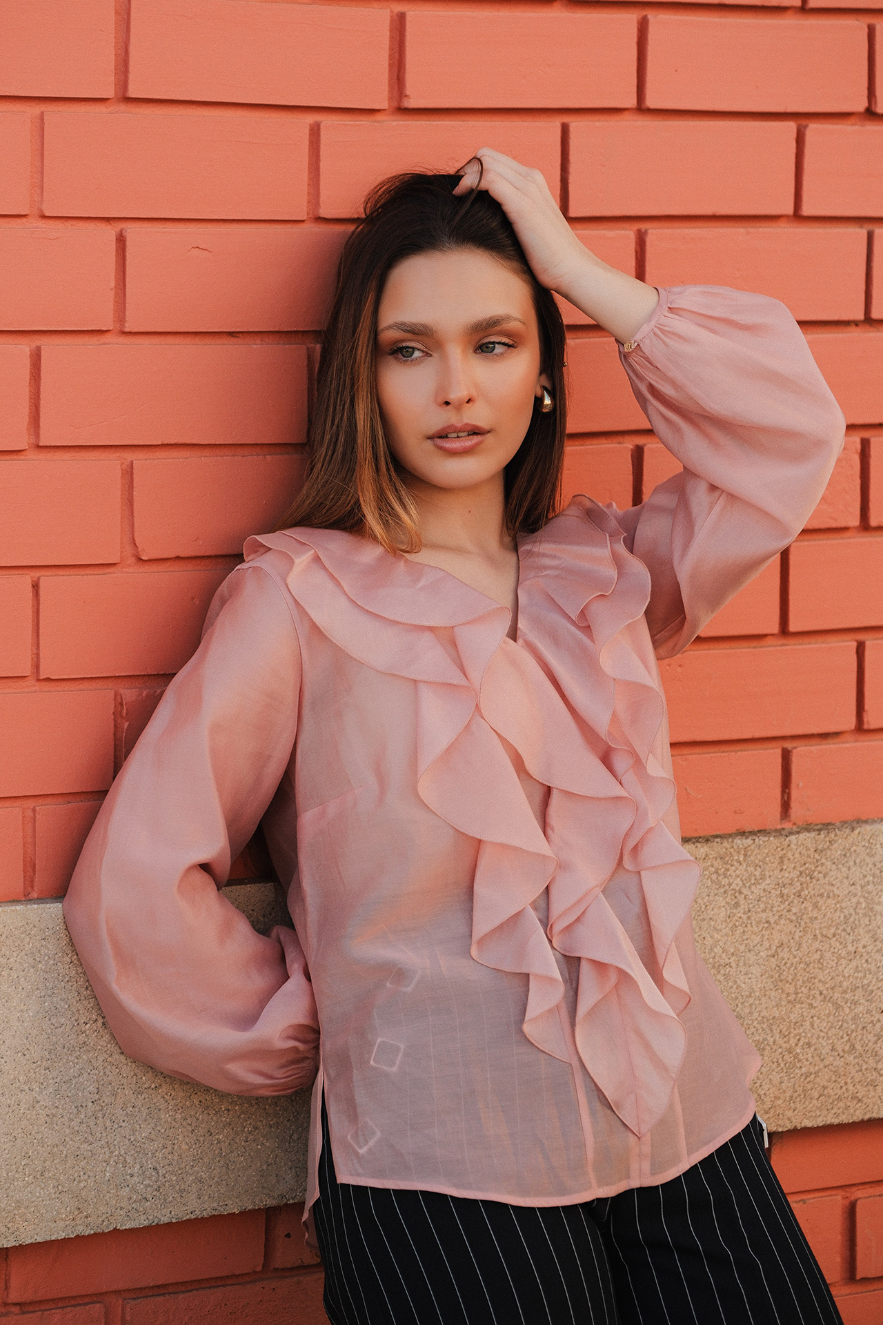 Atelier blouse with front ruffles
