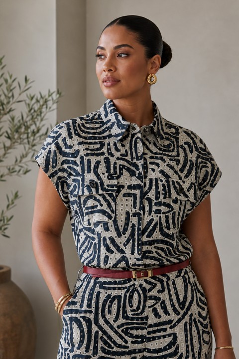 Ethnic-style cotton blouse
