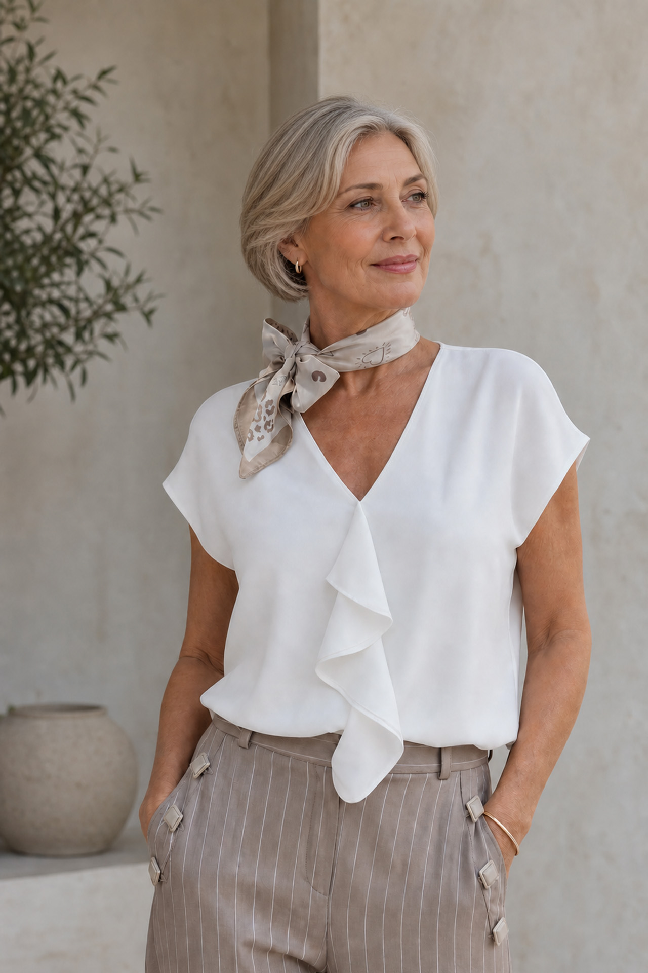 Blouse with bias-cut ruffle