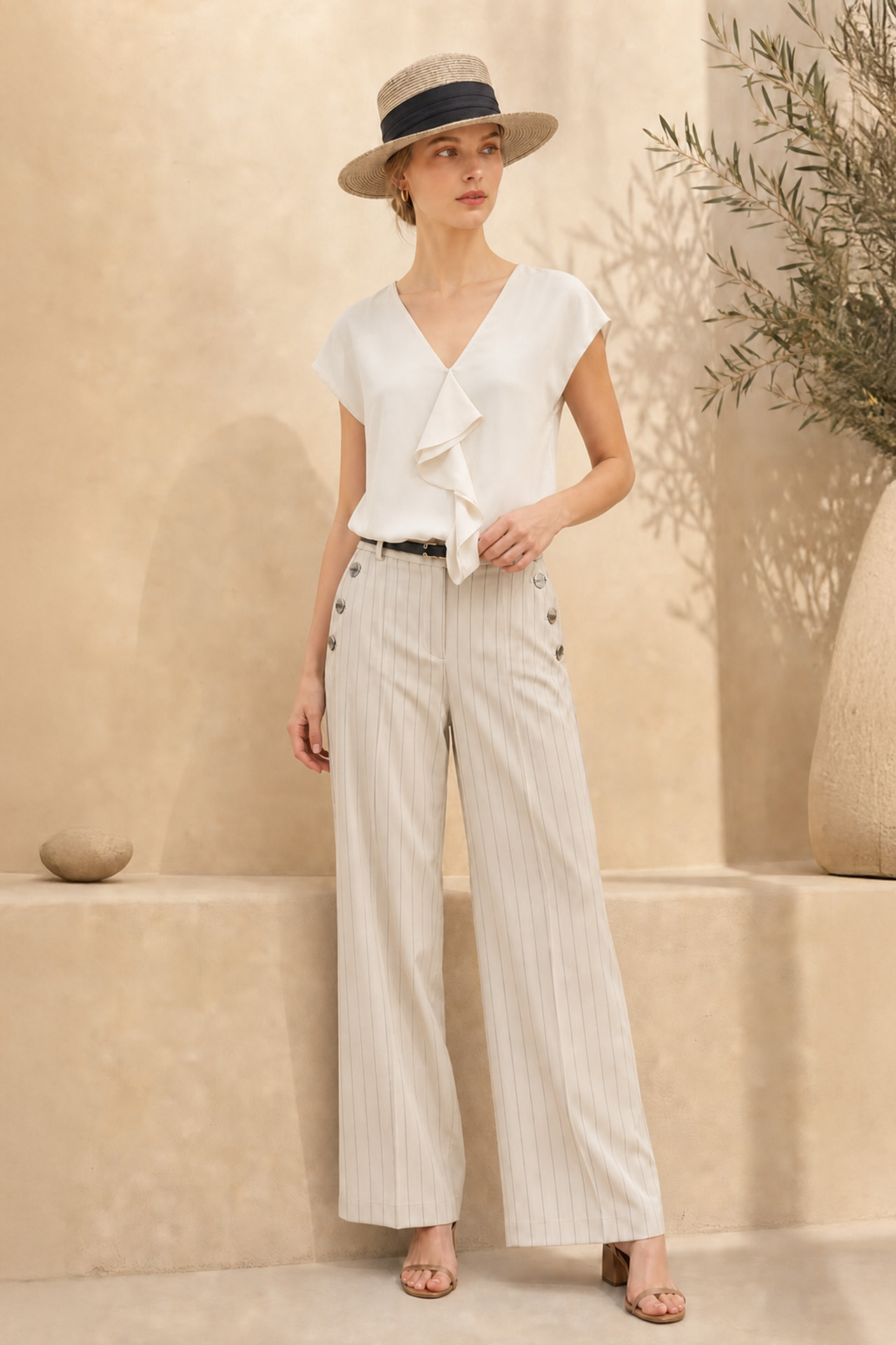 Blouse with bias-cut ruffle