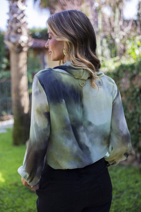 Watercolor tunic with a roll collar