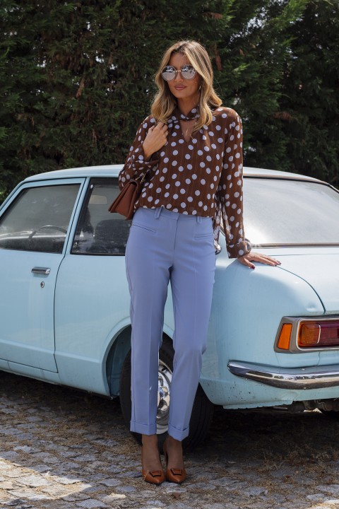 Polka dot tunic with twisted collar