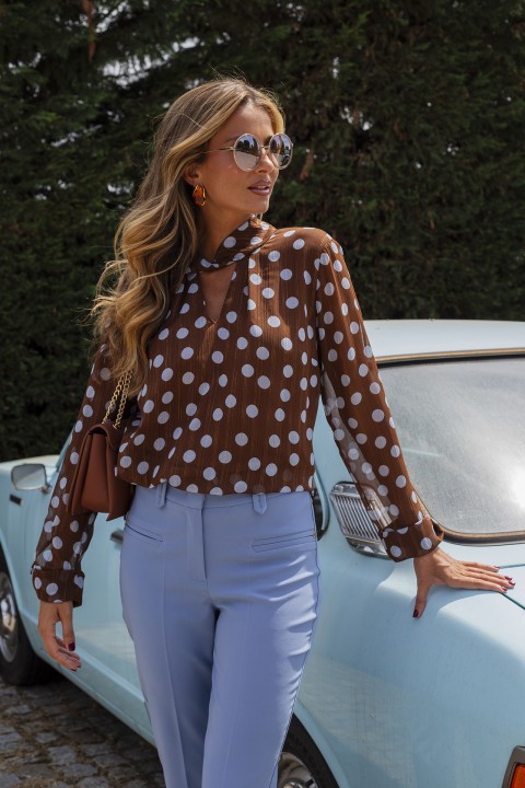 Polka dot tunic with twisted collar