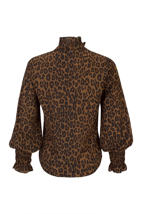 Printed blouse with a ruffled collar