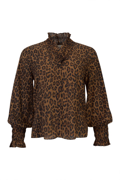 Printed blouse with a ruffled collar