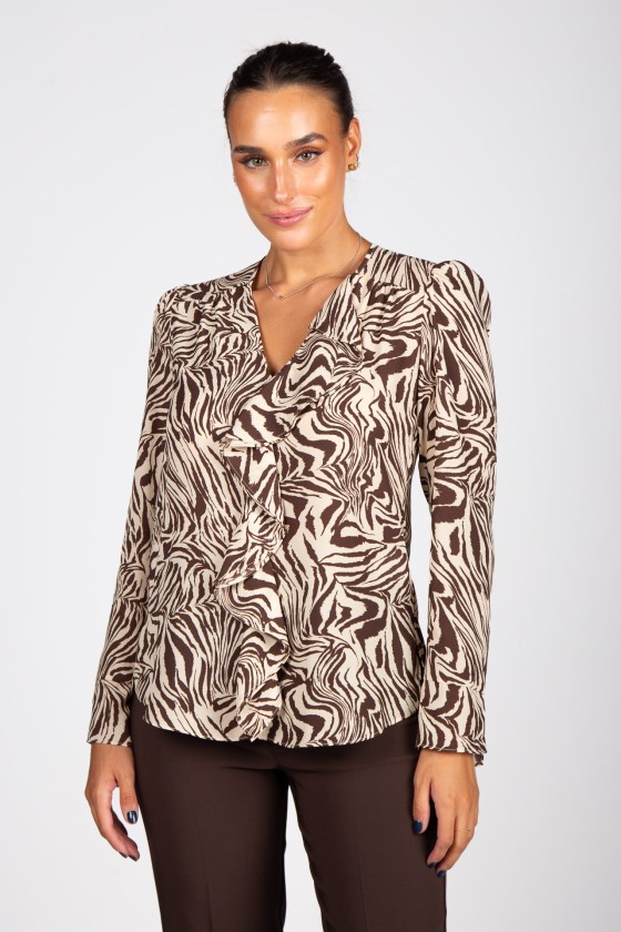 Zebra print ruffled tunic