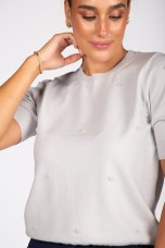 Camisola manga curta pérolas