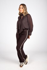 Knit trousers with houndstooth stripe