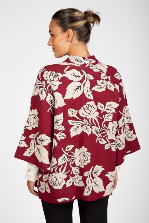 Jacquard knit cardigan with roses