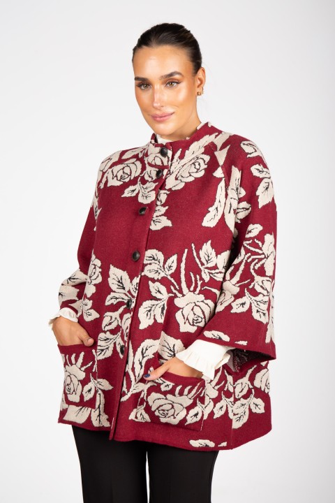 Jacquard knit cardigan with roses