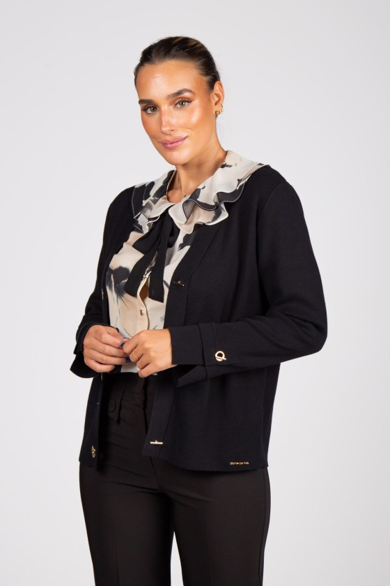 Knit cardigan with eyelet buttons