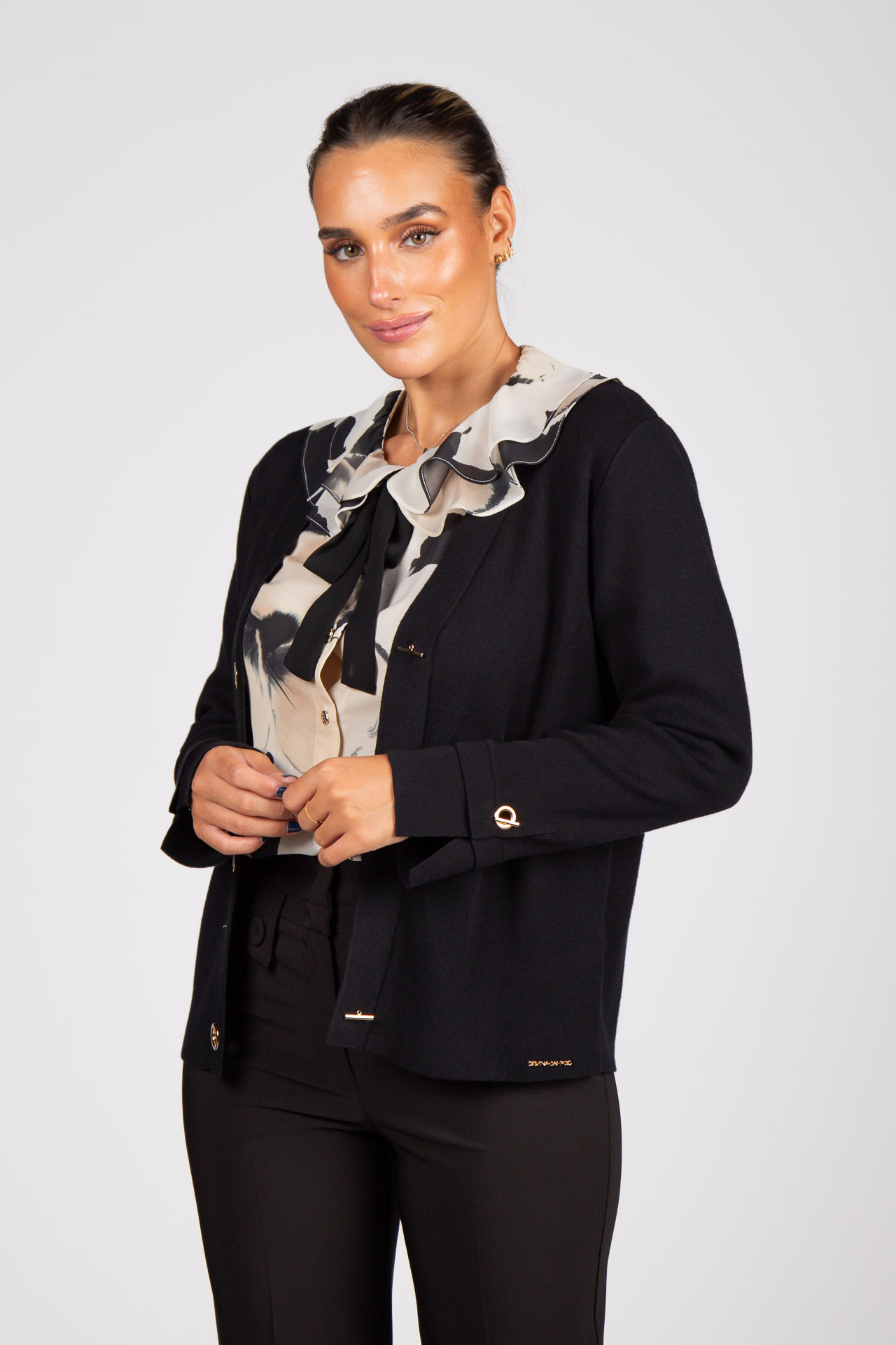 Knit cardigan with eyelet buttons
